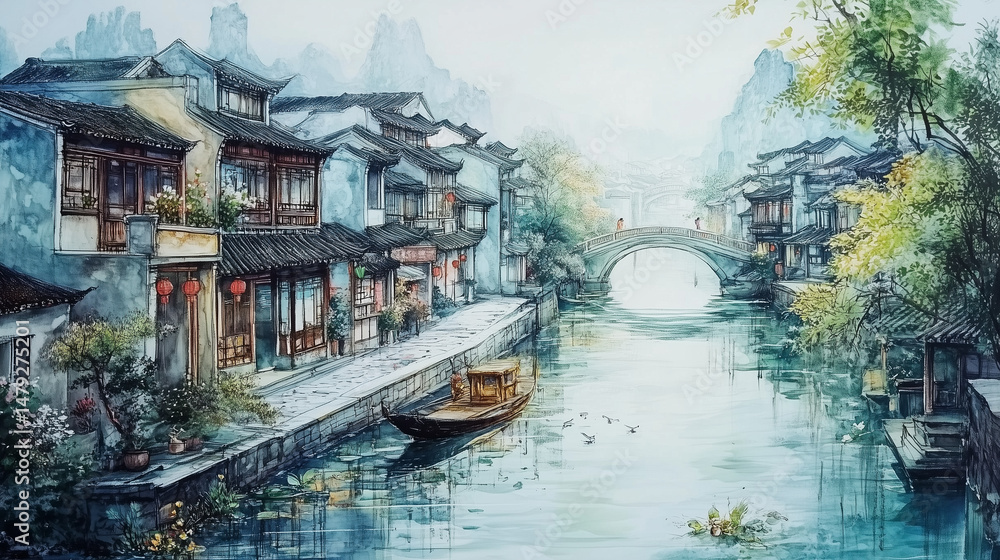 Obraz premium chinese, countryside view, jiangnan