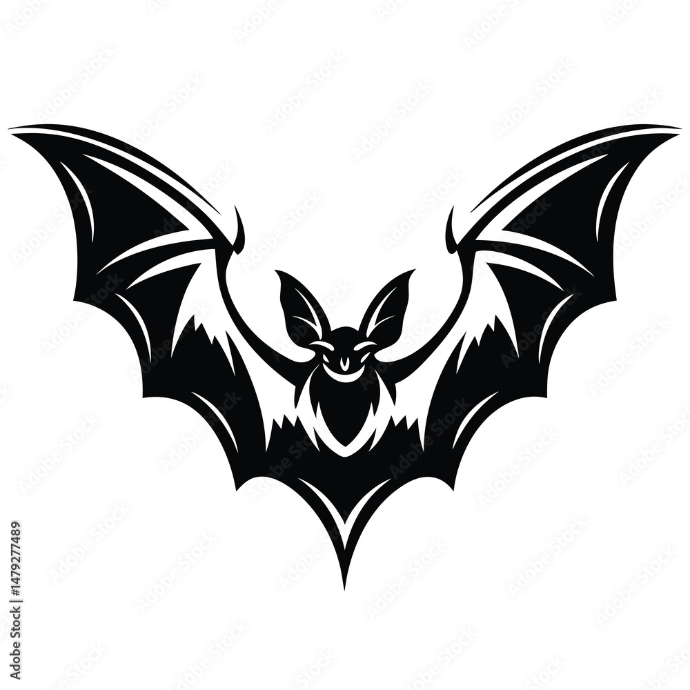 Fototapeta premium Stylized black bat spreading its wings with a creepy and cheerful grin