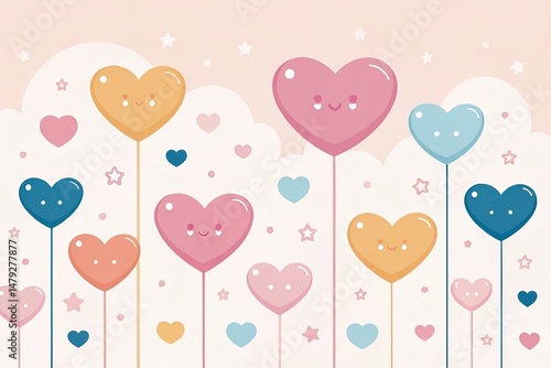 Pastel Hearts Scattered on a Light Background