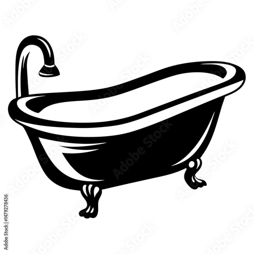 Classic clawfoot bathtub with elegant faucet rendered in a bold monochrome style