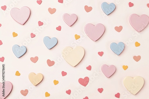 Pastel Hearts Scattered on a Light Background