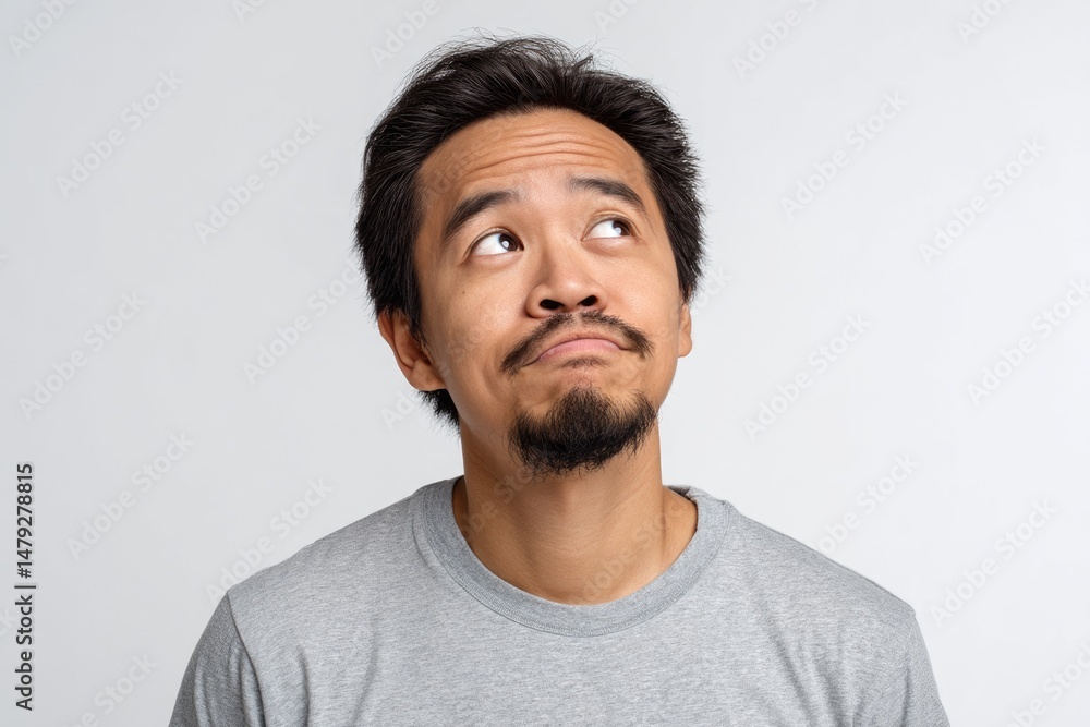 Fototapeta premium An Asian man with a thoughtful expression