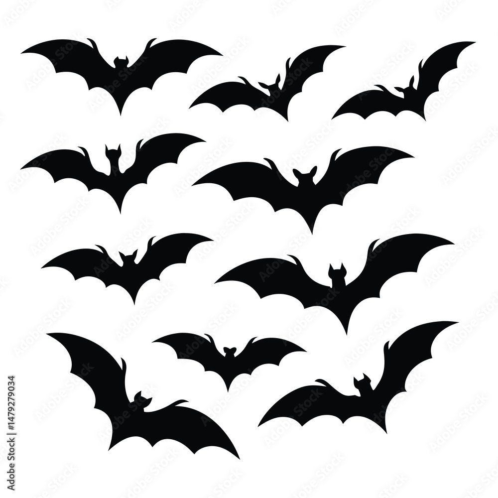 Fototapeta premium Halloween Bats Silhouettes Vector Illustration for Spooky Decorations and Party Themes