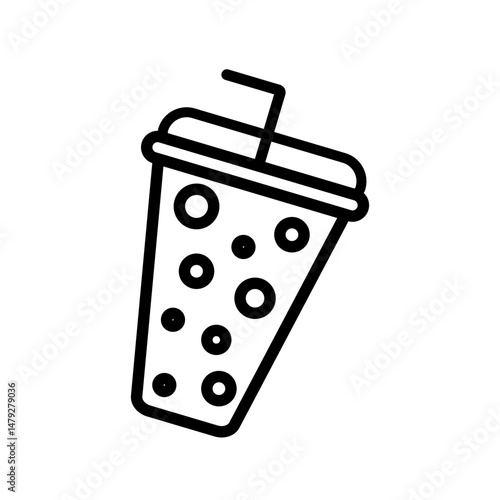 Bubble Tea Cup Outline style, cup with bubble tea pearls, perfect for modern party themes, youth celebrations, or caf� promotions.