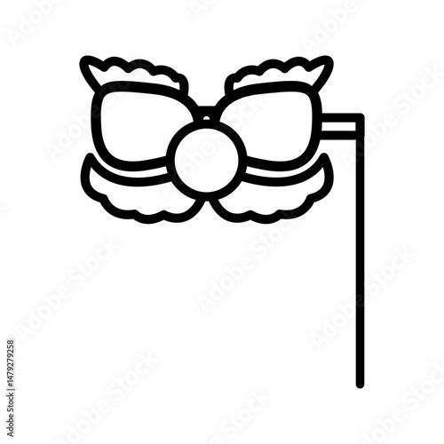Funny Glasses Outline style, clown-like glasses with nose, humorous accessory ideal for playful birthday party visuals.