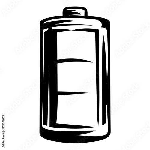 Monochromatic vector graphic of a battery with medium charge indication