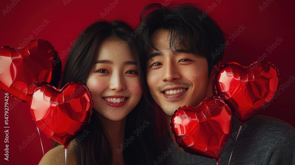 Young couple in love holding a heart balloon,kissing,anniversary wedding,Valentine day,holiday card,copy space,Romantic evening together,Love symbol concept. Young couple in love holding a heart balloon,kissing,anniversary wedding,Valentine day,holiday card,copy space,Romantic evening together,Love symbol concept.