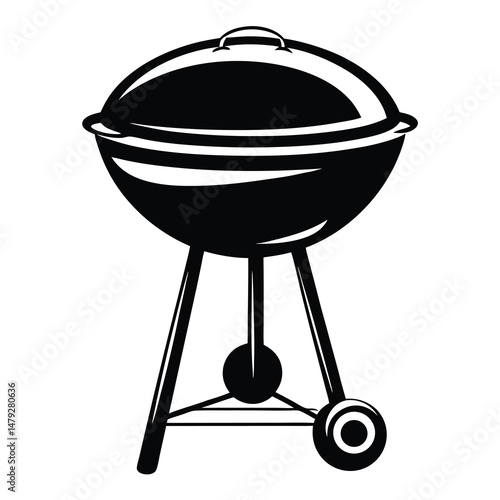 Classic charcoal grill ready for summer barbecues in simple black and white