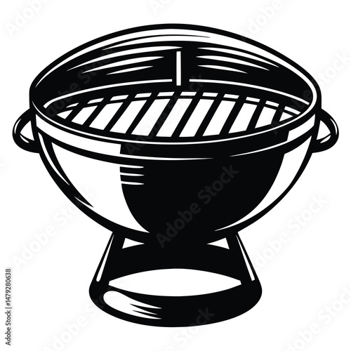 Stylized monochrome illustration of a barbecue grill ready for a cookout
