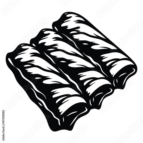 Monochrome illustration of a portion of baby back ribs ready for grilling