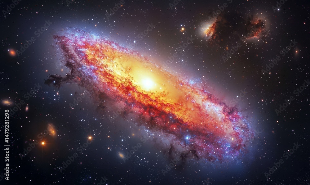 Fototapeta premium A vibrant galaxy illuminated by countless stars and glowing nebulae.