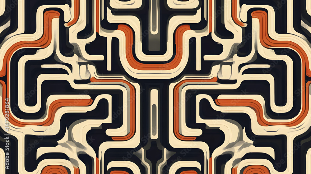 Abstract Curves: Geometric Design Seamless Pattern