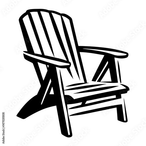 Stylized Black and White Adirondack Chair Illustration for Beach or Backyard