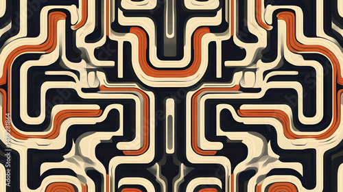 Obraz na płótnie Abstract Curves: Geometric Design Seamless Pattern w salonie