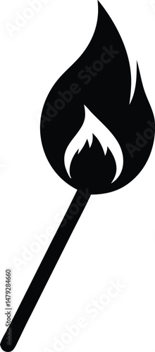 burning match silhouette vector icon, matchstick isolated
