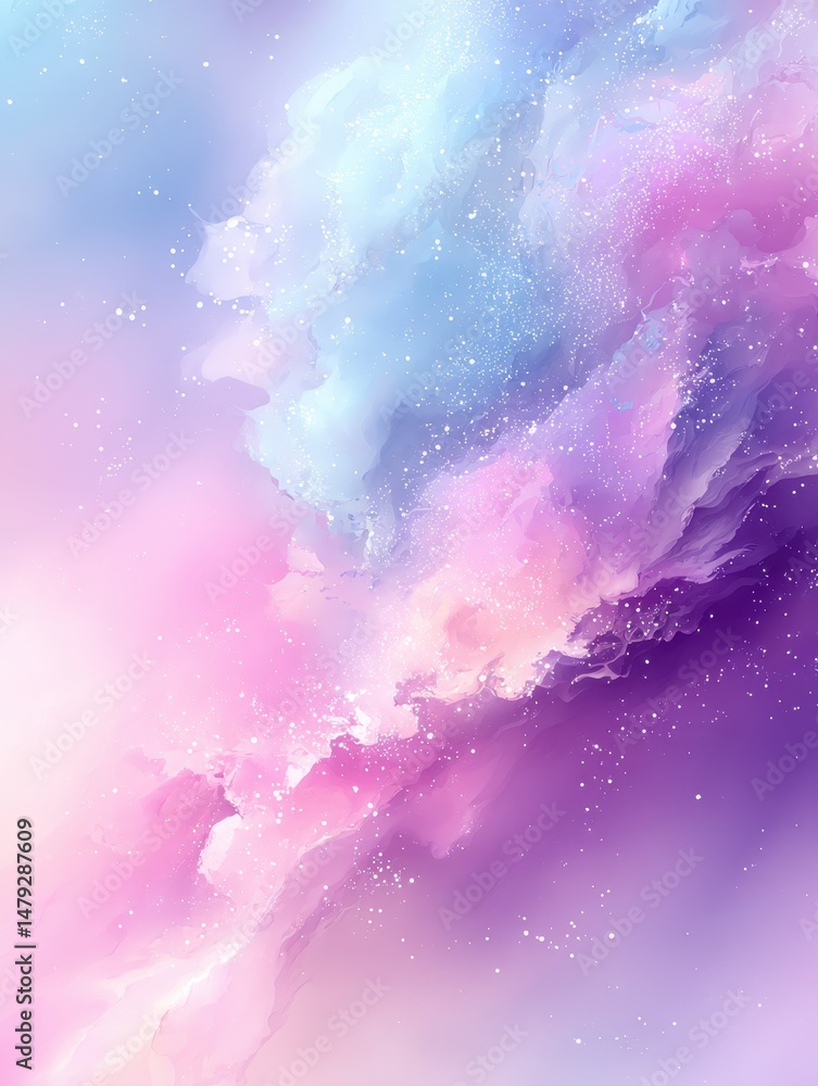 Fototapeta premium Ethereal Swirls of Soft Colors in Abstract Cosmic Background with Sparkles of Stars and Dreamy Cloud Formations in Shades of Blue and Pink