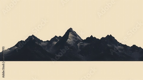 Silhouette of a mountain range against a light background in a minimalist style landscape art