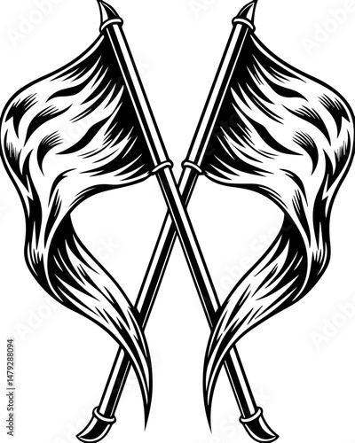 SVG vector of a skull with undersea bone armada theme. Crossed Flags with Flame Design for Symbolic and Artistic Use