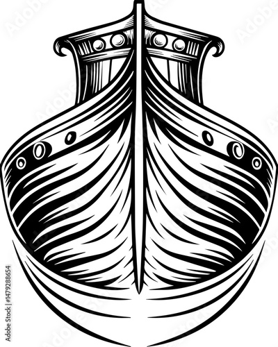 SVG vector of a skull with undersea bone armada theme. Classic Ship Bow Vector Artwork in Black and White Design