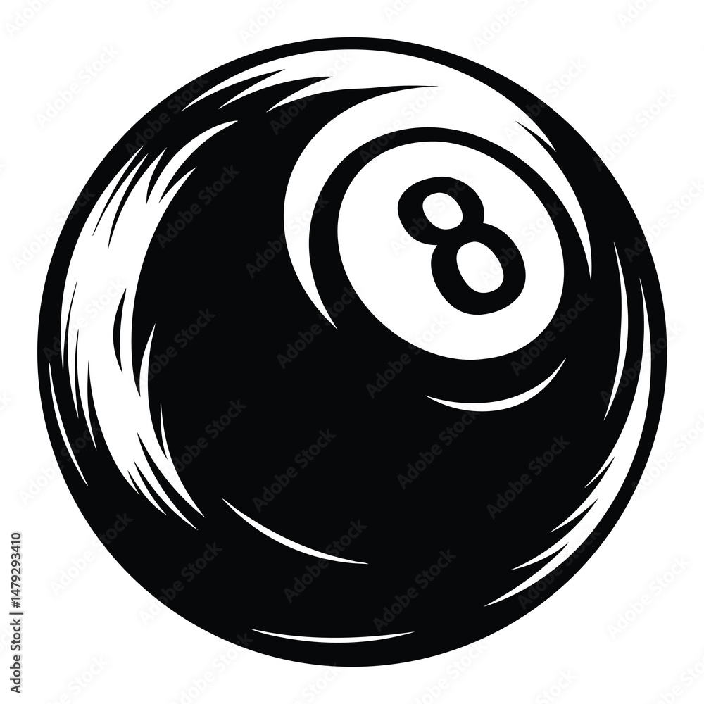 Monochrome Eight Ball with Abstract Stylized Motion Lines Emphasizing Movement Monochrome Eight Ball with Abstract Stylized Motion Lines Emphasizing Movement