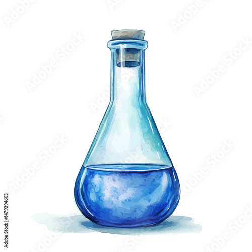 watercolor of Laboratory Flask, isolated on a white background.