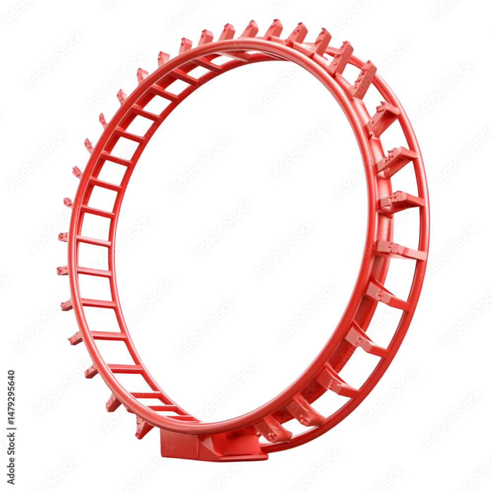 Fototapeta premium Exciting Red Roller Coaster Loop with Fast Moving Ride Experience