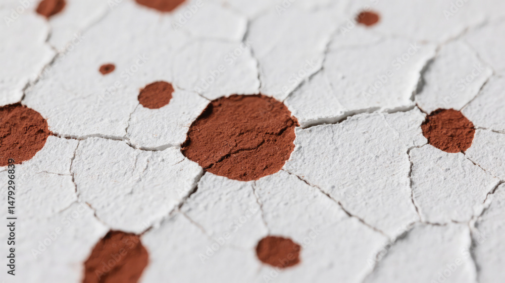 Fototapeta premium Cracked white paint with brown spots showing texture and abstract surface details
