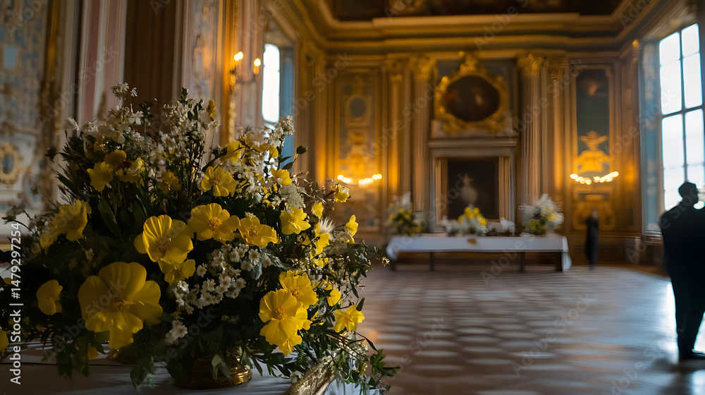 Yellow Flowers Bloom in Grand Hall