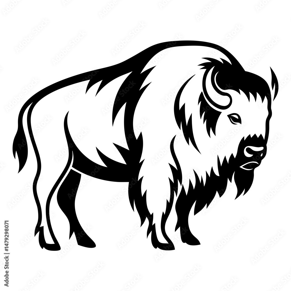 Fototapeta premium Majestic Black and White Bison Illustration in a Strong Graphic Style