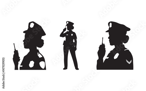Female police officer holding radio icon