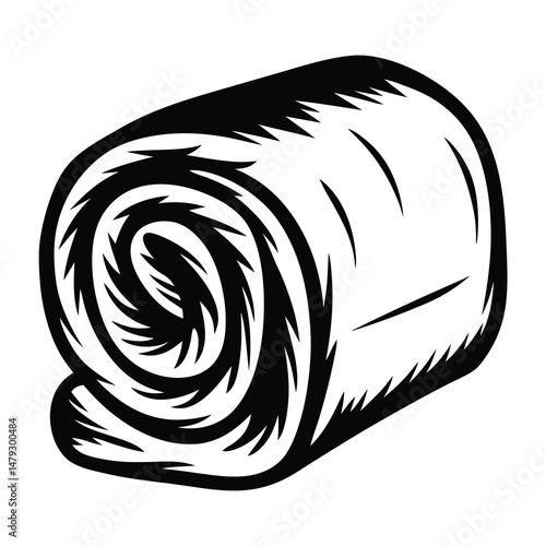 Artistic monochrome illustration of a tightly rolled blanket with abstract styling