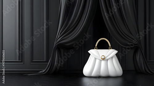 Obraz na płótnie Elegant White Handbag, Black Drape w salonie