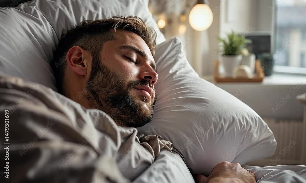Man Sleeping on Bed in the Morning Man Sleeping on Bed in the Morning