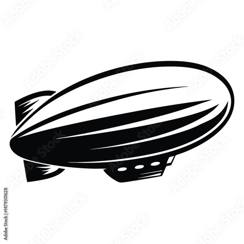 Stylized illustration of an antique airship against a white background, graphic look