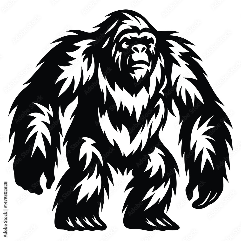 Obraz premium Powerful Gorilla Illustration in Detailed Black and White Silhouette Style