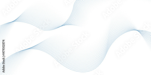 3d particles mesh array, sound wave flowing. Round points vector effect illustration. Blended mesh, 3d futuristic technology style.