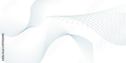 3d particles mesh array, sound wave flowing. Round points vector effect illustration. Blended mesh, 3d futuristic technology style.