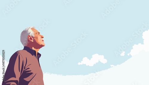 Elderly man contemplating the sky, sense of wonder