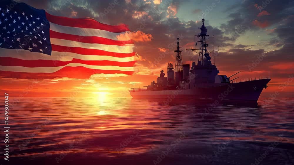 American warship representing the U.S. Navy, with the ship positioned ...