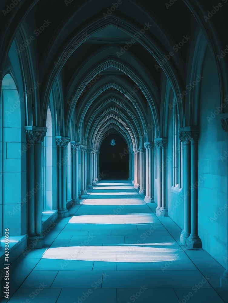 Fototapeta premium Gothic hallway, light and shadow