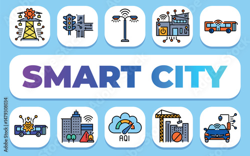 Smart city text concept. Shablon for presentation and Infographics.