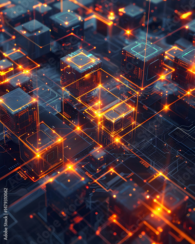 Wallpaper Mural Futuristic digital cityscape design technology hub 3d visualization high-tech environment bird's eye view innovation concept Torontodigital.ca