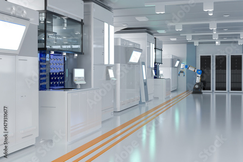 White futuristic semiconductor manufacturing factory