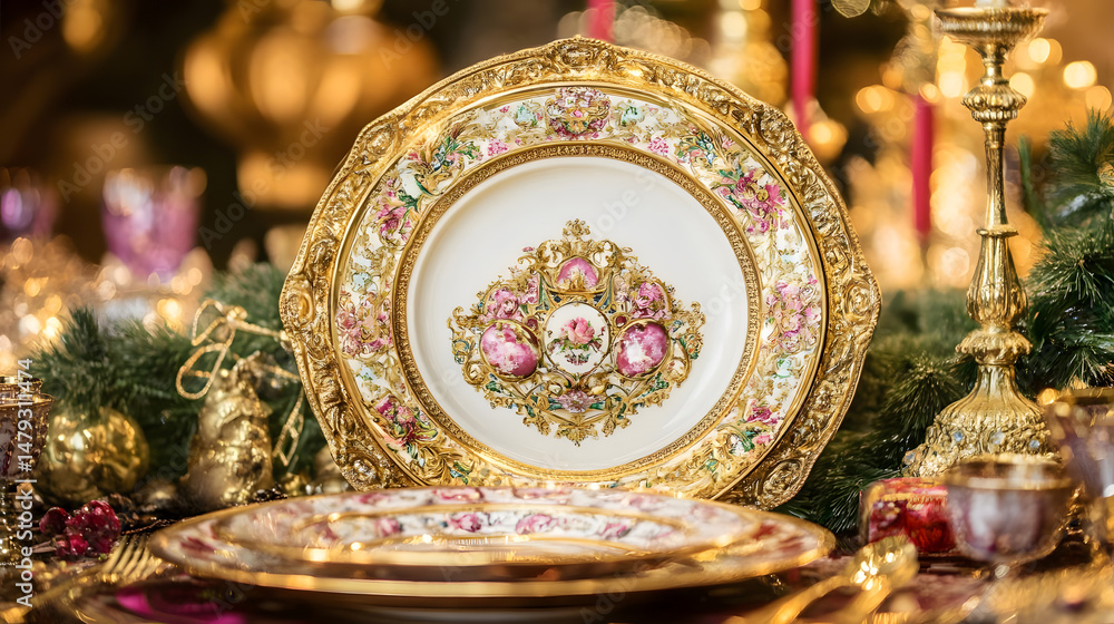 Elegant Gold Plate with Floral Design