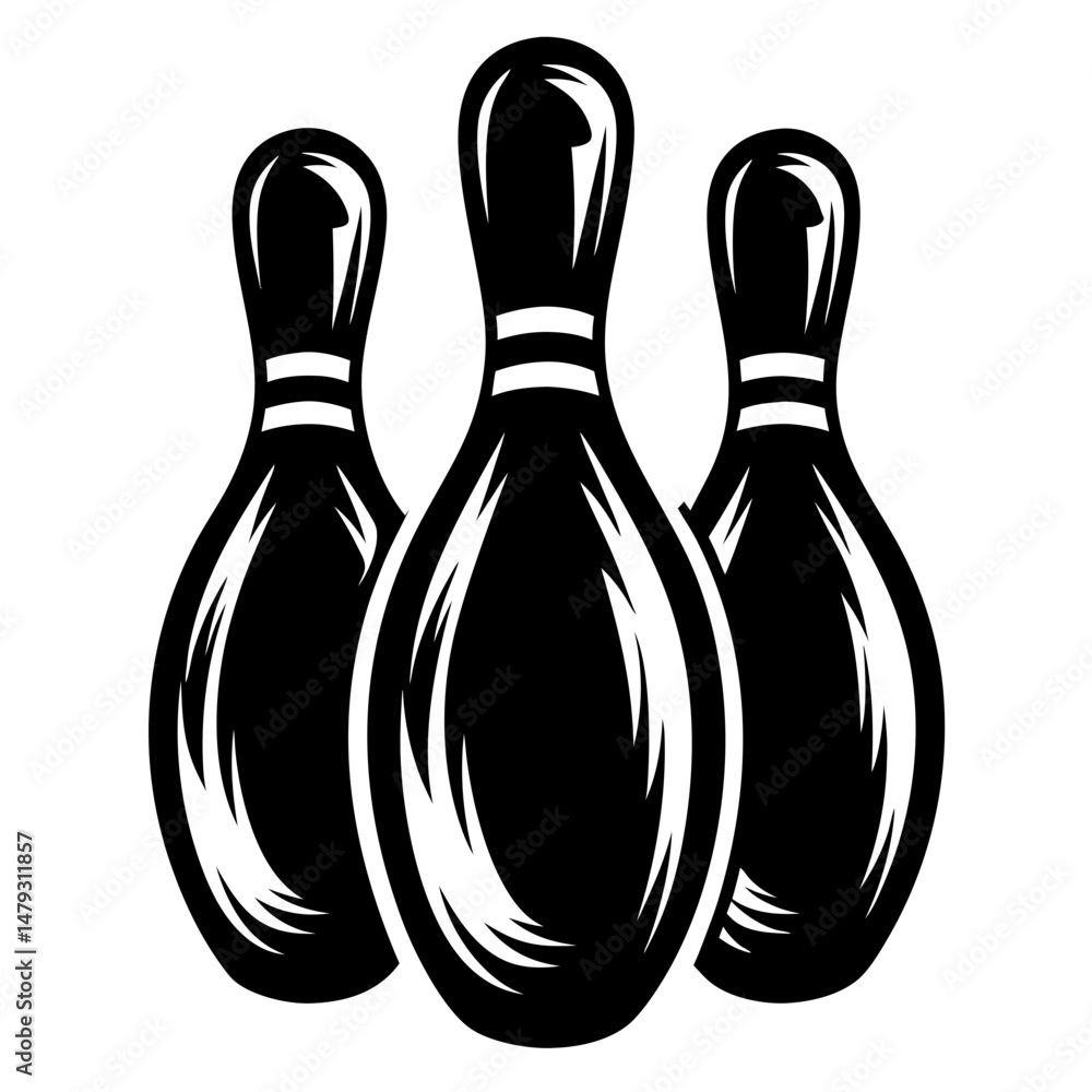 Fototapeta premium A vector graphic of three black and white bowling pins standing up
