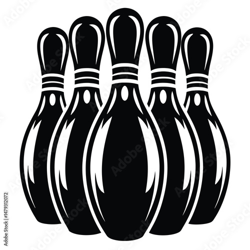 Five bowling pins lined up and ready for a strike, vector graphic