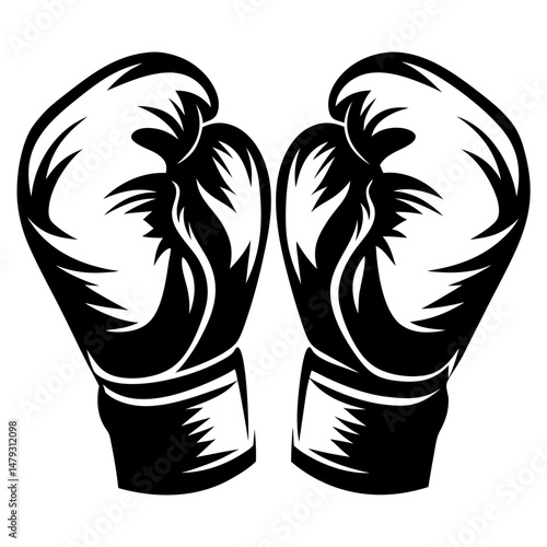 Monochrome Illustration of Two Boxing Gloves, Prepared for a Fight or Training