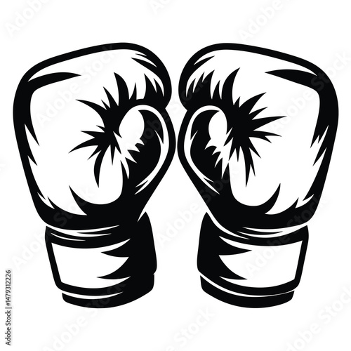 Detailed monochrome illustration of a pair of boxing gloves for combat sports