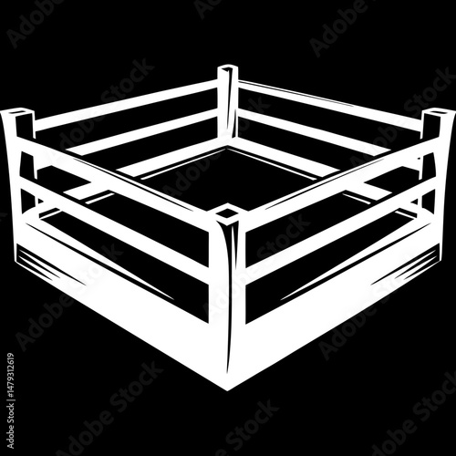 Black and White Boxing Ring Illustration with Strong Contrast and Perspective