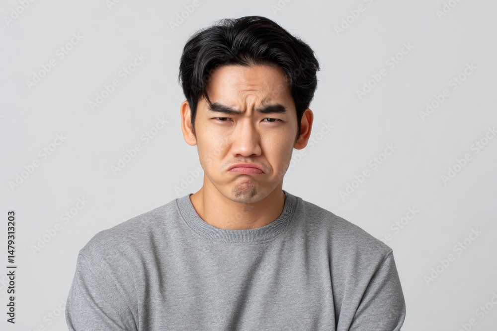 Fototapeta premium A serious looking Asian man with a stern facial expression